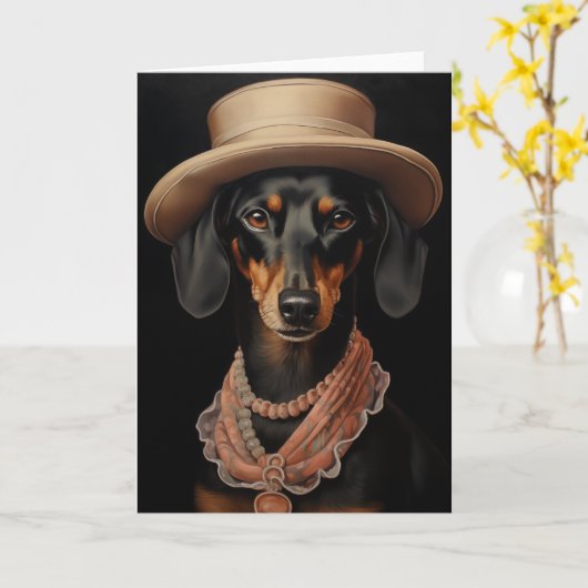 Chique teckel met crème Pet Kaart (Gele Bloem)