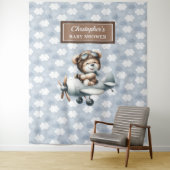 Chique Teddybeer Piloot Blauw Bruin Feestje Wandkleed (In situ)