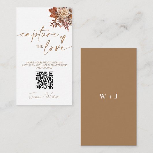 Chique Terracotta Bloemen Capture De Liefde QR Cod Informatiekaartje (Voorkant / Achterkant)