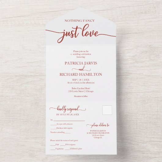 Chique terracotta kalligrafie Casual bruiloft All In One Uitnodiging (Binnen)