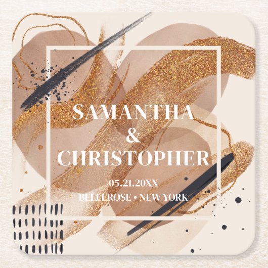 Chique Terracotta roos gouden glitter bruine tinte Kartonnen Onderzetters (Voorkant)