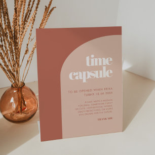 Chique terracotta Tijdcapsule 1e Verjaardag teken Reclamebord Met Voetstuk