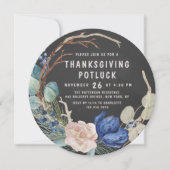 Chique Thanksgiving Potluck Diner Waterverf Bloeme Kaart (Voorkant)
