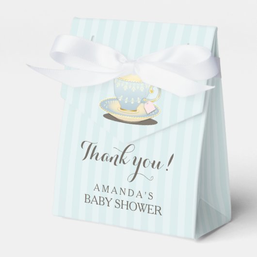 Chique theekopje in blauw Baby shower Favor Box Bedankdoosjes (Voorkant Zijde)