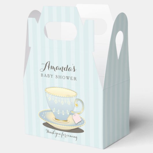 Chique theekopje in blauw Baby shower Gable Favor Bedankdoosjes (Geopend)