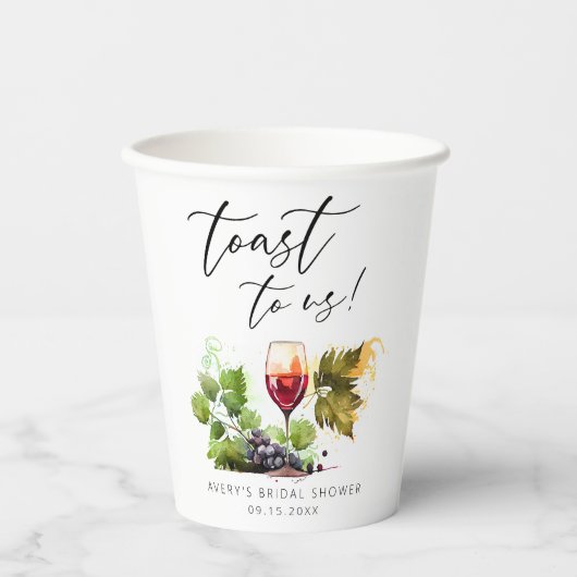 Chique toost op ons waterverf wijn thema papieren bekers (Voorkant)