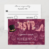 Chique Top Hoed & Lady Schoen Bubble RSVP Bruiloft Kaartje (Voorkant / Achterkant)