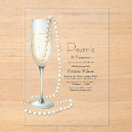 Chique Transparante Parels en Prosecco Bruidsdouch Acryl Uitnodigingen