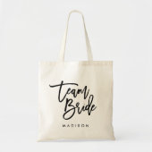 Chique Trendy Borstel Zwarte Script Team Bruid Tote Bag (Voorkant)