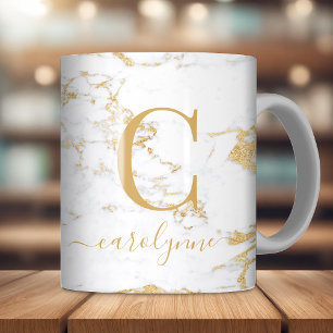 Chique Trendy Gouden Folie Marmer Monogram Koffiemok