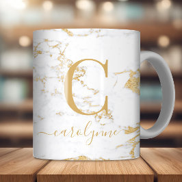 Chique Trendy Gouden Folie Marmer Monogram Koffiemok