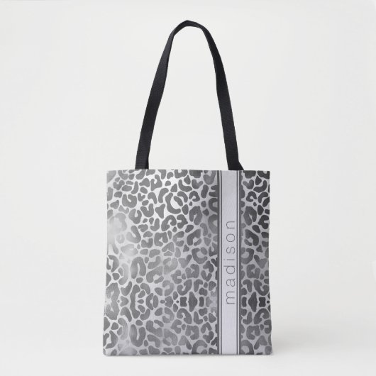 Chique Trendy Grijs Cheetah Dier Print Monogram Tote Bag (Voorkant)