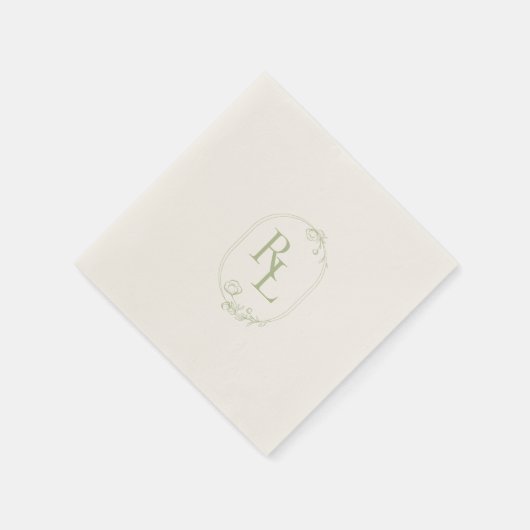 Chique & Trendy Groene Bloemen Monogram Bruiloft Servet (Hoek)
