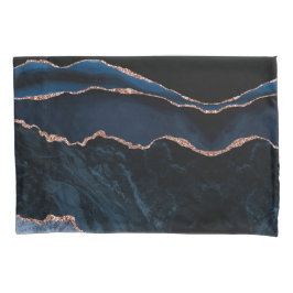 Chique trendy marineblauwe agaat roze gouden glitt kussensloop