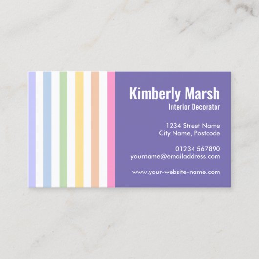 Chique Trendy Rainbow White Stripes Visitekaartje (Voorkant)