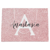 Chique & trendy roze gouden glitters glans monogra groot cadeauzakje (Voorkant)