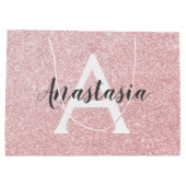 Chique & trendy roze gouden glitters glans monogra groot cadeauzakje (Achterkant)