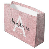 Chique & trendy roze gouden glitters glans monogra groot cadeauzakje (Achterkant Gekanteld)