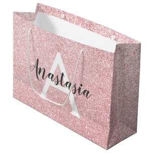 Chique & trendy roze gouden glitters glans monogra groot cadeauzakje