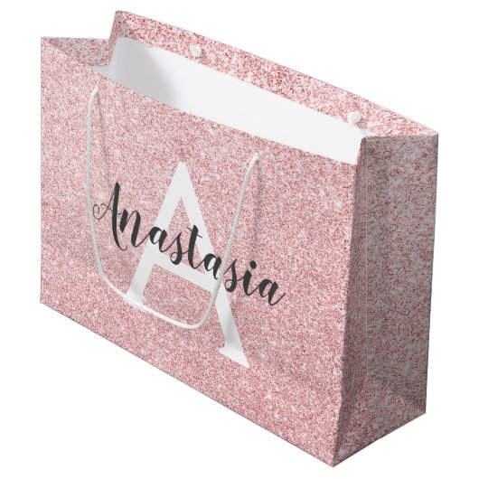 Chique & trendy roze gouden glitters glans monogra groot cadeauzakje (Voorkant Gekanteld)