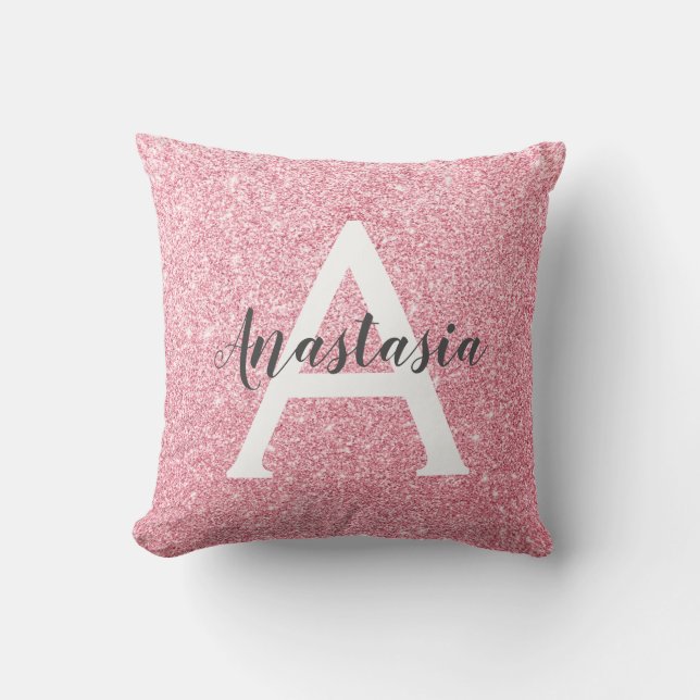 Chique & trendy roze gouden glitters glans monogra kussen (Voorkant)