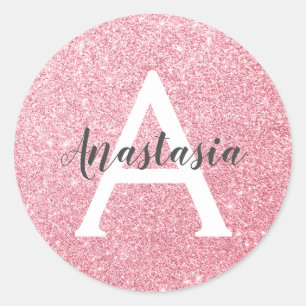 Chique & trendy roze gouden glitters glans monogra ronde sticker