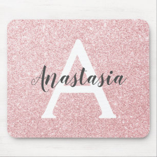 Chique & trendy roze gouden glitters glittert mono muismat