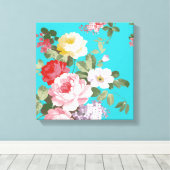 Chique trendy roze rood bloemenmotief  rozen canvas afdruk (Insitu (Houten vloer))