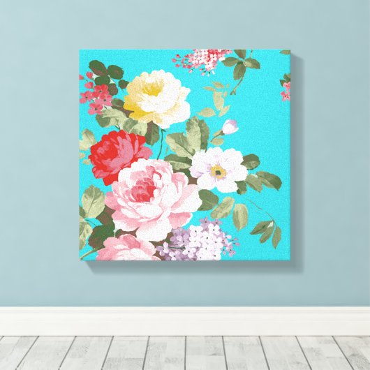 Chique trendy roze rood bloemenmotief  rozen canvas afdruk (Insitu (Houten vloer))