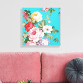 Chique trendy roze rood bloemenmotief  rozen canvas afdruk (Insitu (Woonkamer))