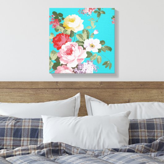 Chique trendy roze rood bloemenmotief  rozen canvas afdruk (Insitu (Slaapkamer))