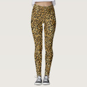 Chique Trendy Zwart Goud Luipaard Print Leggings (Voorkant)