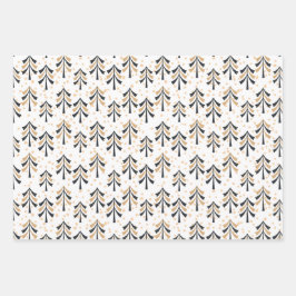 Chique trendy zwarte gouden kerstbomen vakantie  inpakpapier vel