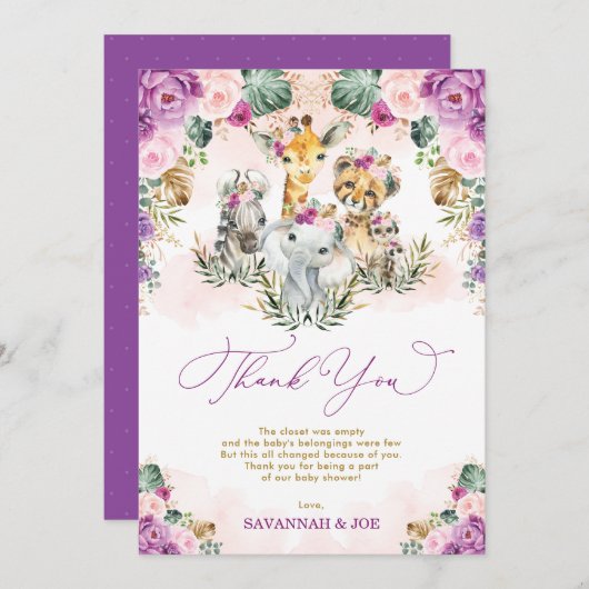 Chique Tropical Boho Oerwoud Wilde Dieren Baby sho Bedankkaart (Voorkant / Achterkant)