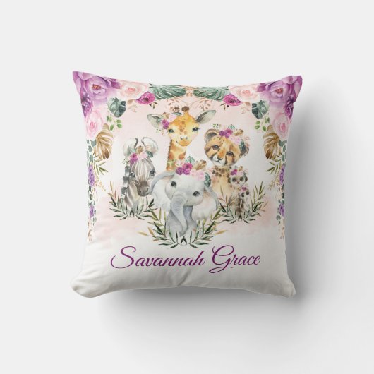 Chique Tropical Oerwoud Safari Wilde Dieren Baby M Kussen (Voorkant)