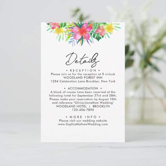 Chique Tropical Paradise Waterverf Trouwgegevens Informatiekaartje (Staand voorkant)