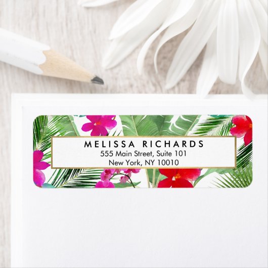 Chique Tropical Print Waterverf Designer Etiket (Insitu)