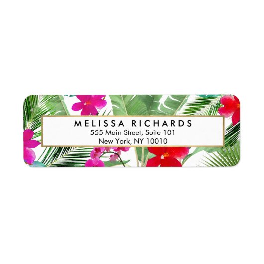 Chique Tropical Print Waterverf Designer Etiket (Voorkant)