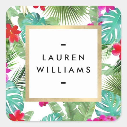 Chique Tropical Print Waterverf Designer Vierkante Sticker (Voorkant)