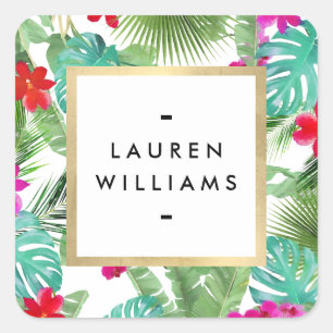 Chique Tropical Print Waterverf Designer Vierkante Sticker