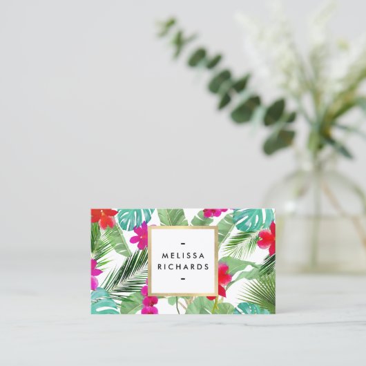 Chique Tropical Print Waterverf Designer Visitekaartje (Staand voorkant)