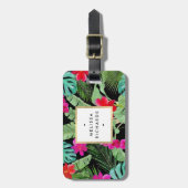 Chique Tropical Print Waterverf Designer Zwart Bagagelabel (Voorkant verticaal)