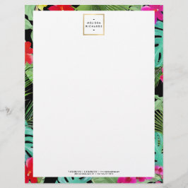 Chique Tropical Print Waterverf Designer Zwart Briefhoofd