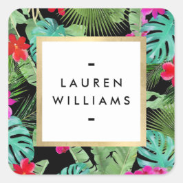 Chique Tropical Print Waterverf Designer Zwart Vierkante Sticker