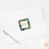 Chique Tropical Print Waterverf Designer Zwart Vierkante Sticker (Envelop)