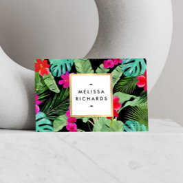 Chique Tropical Print Waterverf Designer Zwart Visitekaartje