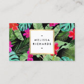 Chique Tropical Print Waterverf Designer Zwart Visitekaartje (Voorkant)