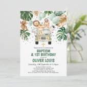 Chique Tropical Safari Oerwoud Doop 1e Verjaardag Kaart (Staand voorkant)