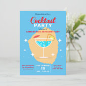 Chique Tropisch Blauw Cocktail Soirée Verjaardagsf Kaart (Staand voorkant)