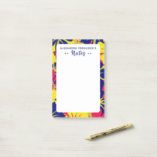 Chique tropisch Paarse roze geel bloemmotief Post-it® Notes (Op bureau)